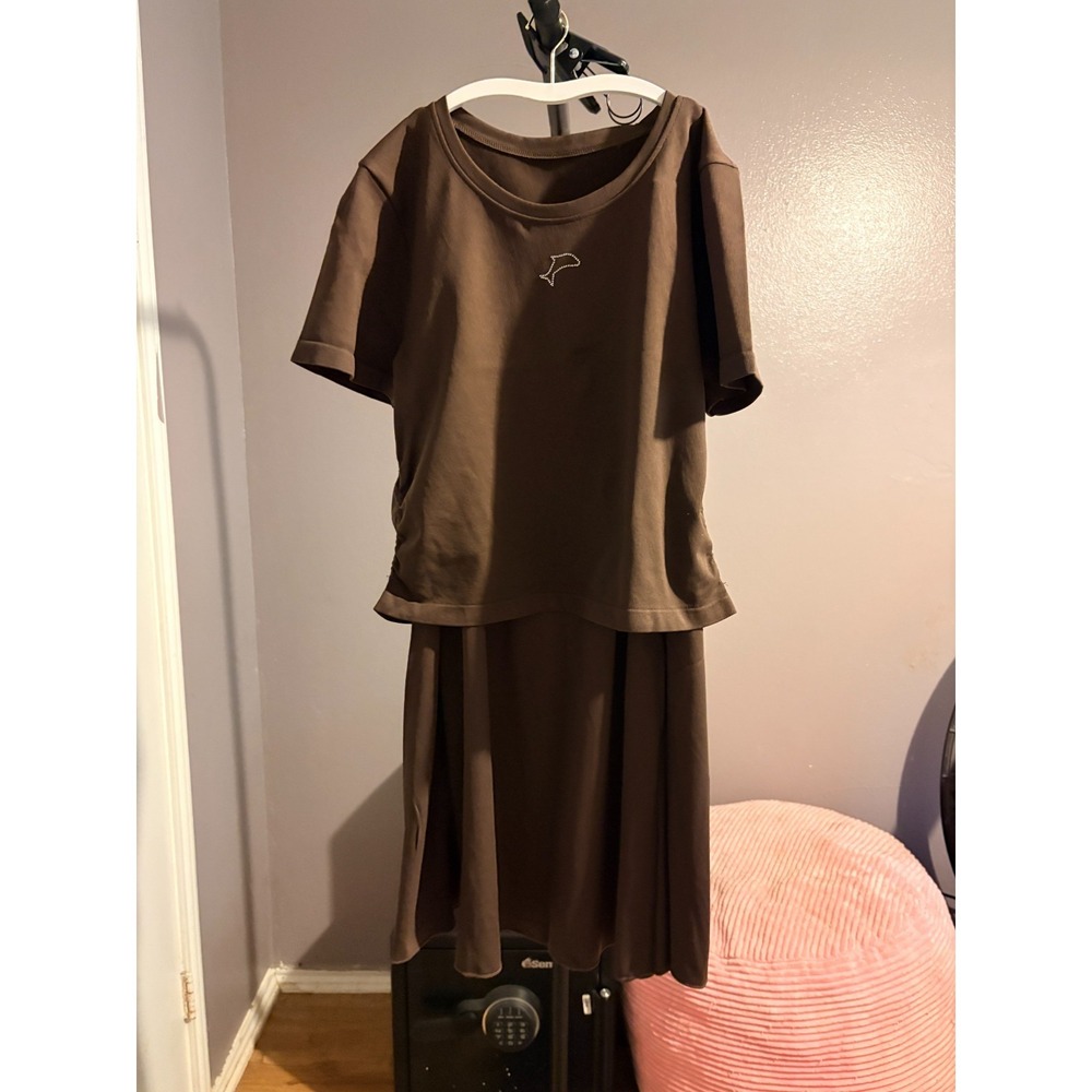 OQQ Women's 2 Piece Summer Dressy Casual Knit Midi Skirt Set, Sz XL